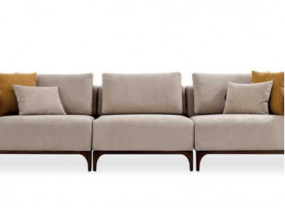 Luxus Wohnzimmer Sofa Modernen Design Holz mit Textilien Dreisitzer